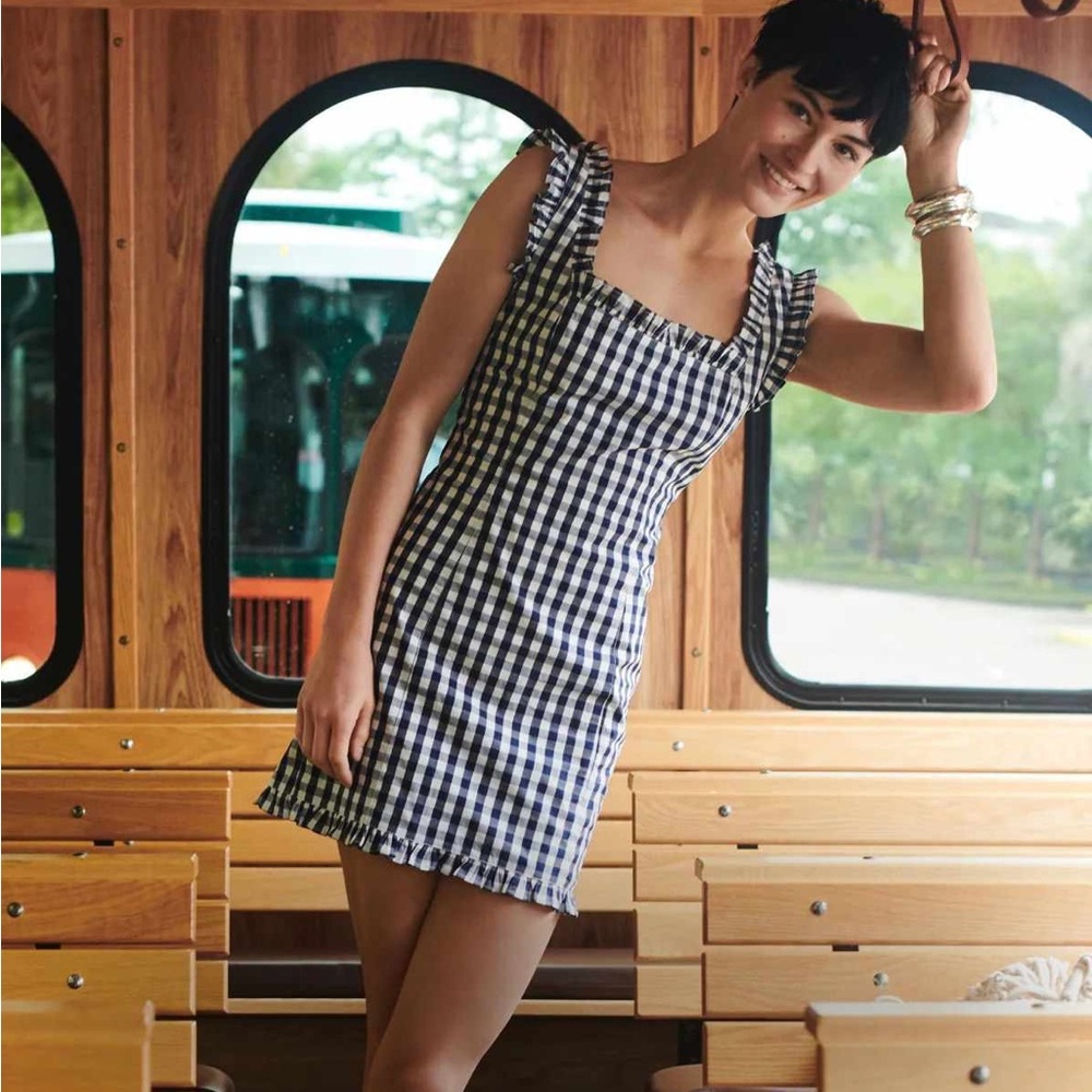 J. Crew Navy Gingham Mini Dress